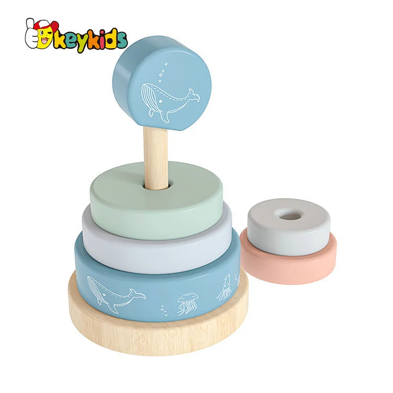 Non-Toxic educational stacking blocks wooden ring stacker toy for toddlers W13D427