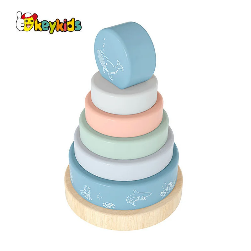 Non-Toxic educational stacking blocks wooden ring stacker toy for toddlers W13D427